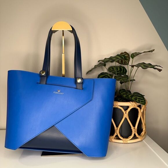 POMIKAKI Handbags - Origami by POMIKAKI Italy Blue Geometric Tote Bag Modern Vegan Leather Handbag